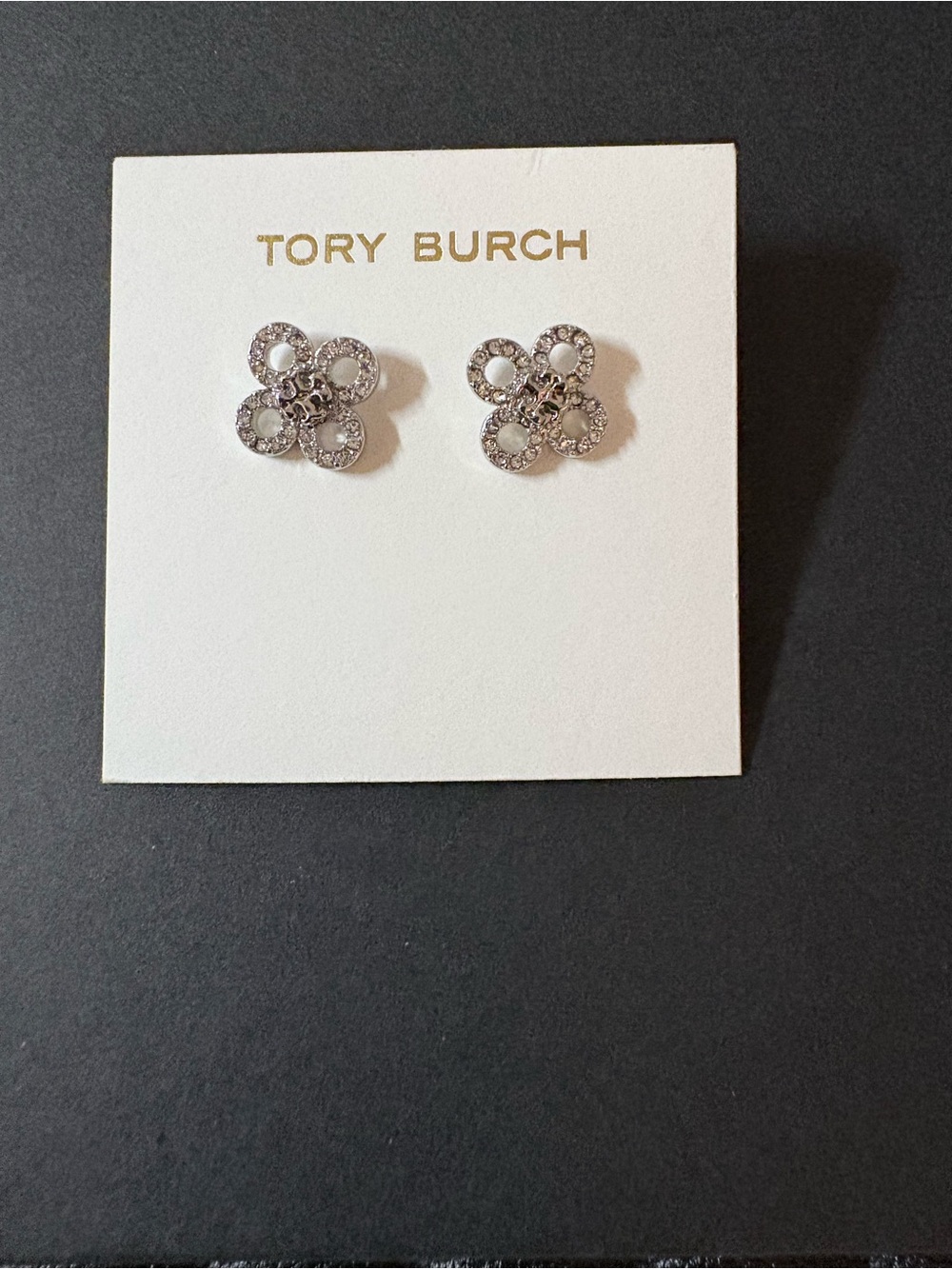 Tory Burch Silver Flower Crystal Stud Earrings